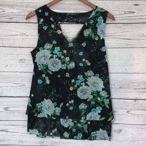 INC Black Floral Garden Top - Large